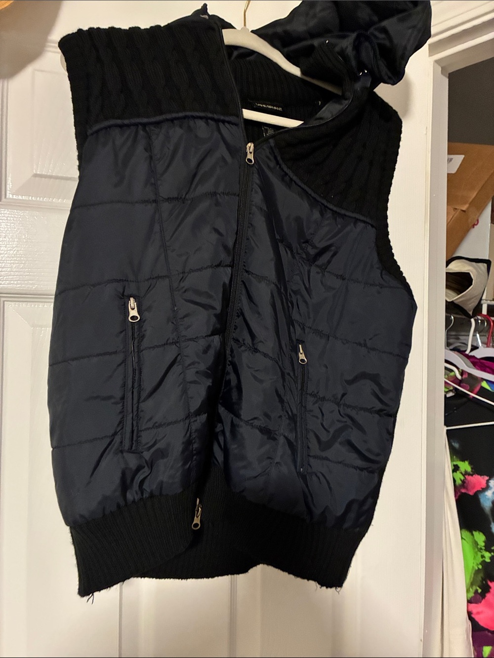Lane Bryant Black Quilted Puffer Vest with Ribbed Collar and Hem